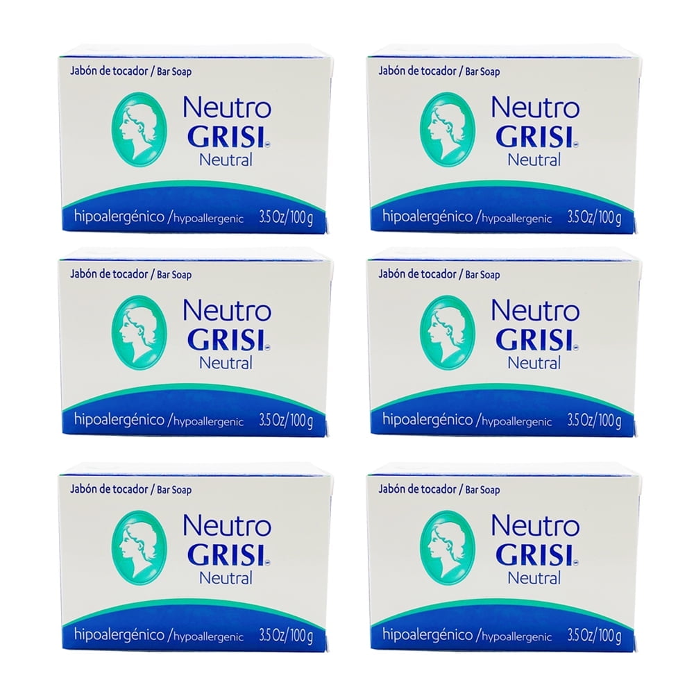 Grisi Neutro Bar Soap. Neutral Base Skin Cleanser. Mild Scent, No Harsh Chemicals. Hypoallergenic Formula. 3.5 oz / 100 G. Pack of 6
