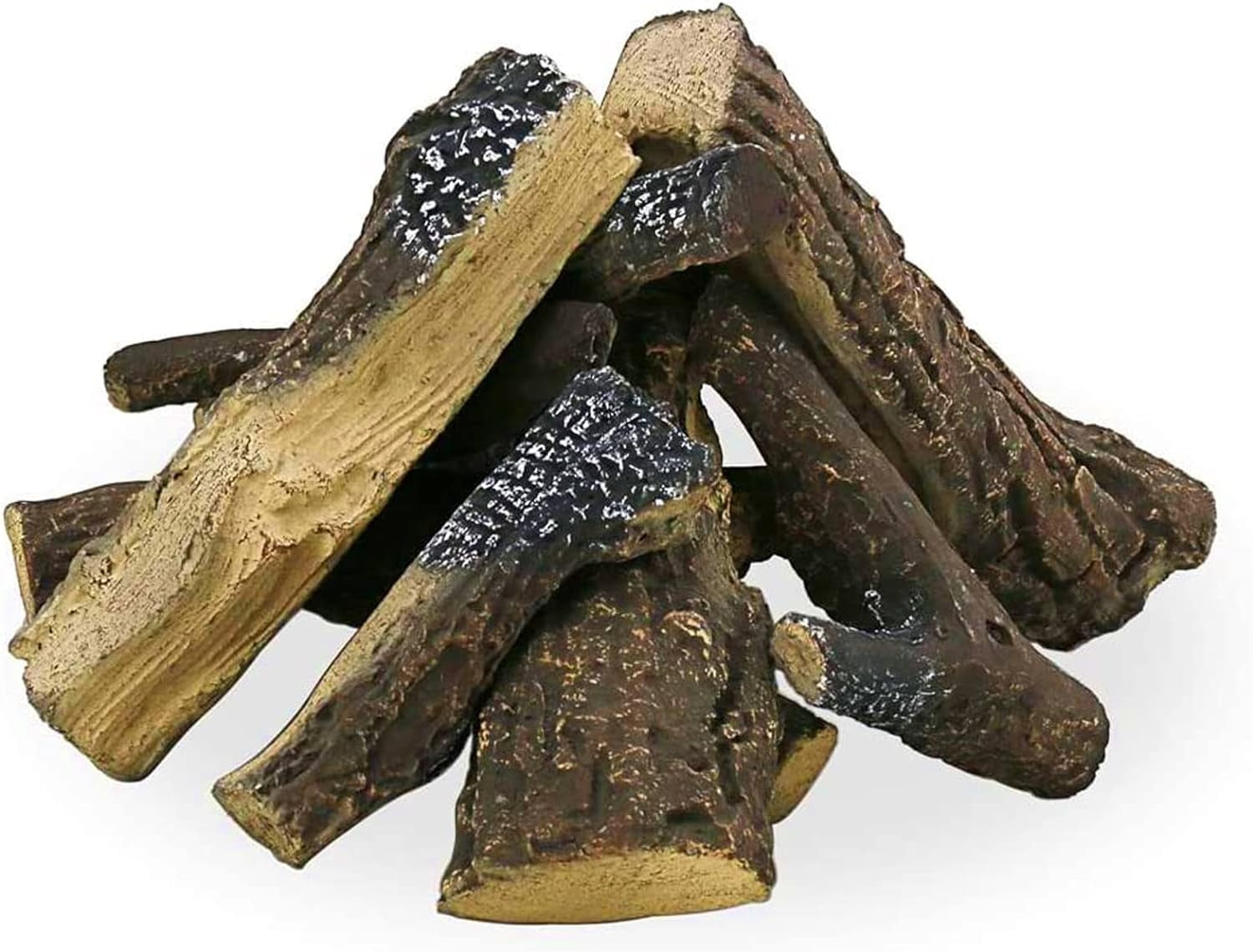 Grisun Gas Fireplace Log Set,10 pcs Ceramic logs for Fireplace, Large