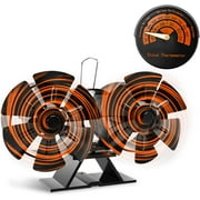 Grisun Wood Stove Fan Heat Powered,12 Blades Heat Powered Stove Fan for Wood Burning Stove/Pellet/Log Burner,Thermal Fireplace Fan Eco Fan with Magnetic Thermometer,Stirling Engine Fan,Dual Motors