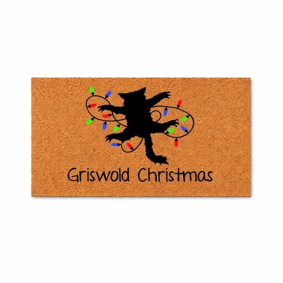 Griswold Christmas, Holiday Doormat, Funny Entryway Mat, Cat and String Lights Design (24x48 inches) 2075