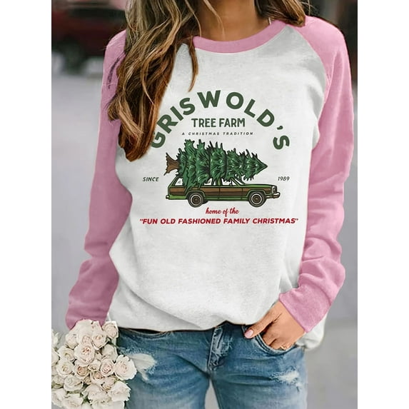 Griswold's Christmas Tradition Raglan Sweatshirt (L, Pink)