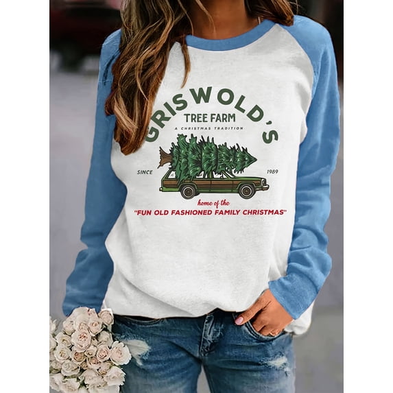 Griswold's Christmas Tradition Raglan Sweatshirt (S, Blue)