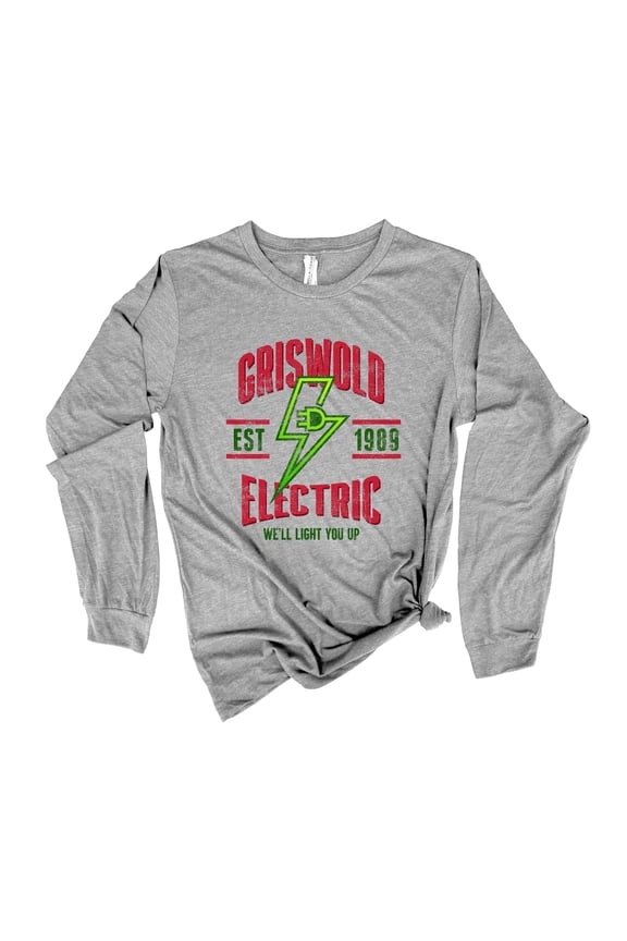 Griswold's Electric Funny Holiday Shirt Ladies Womens Long Sleeve T-shirt Christmas Graphic Tee-Athletic Heather-medium