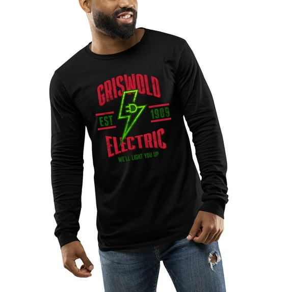 Griswold's Electric Funny Holiday Shirt Mens Long Sleeve T-shirt Christmas Graphic Tee-Black-6xl