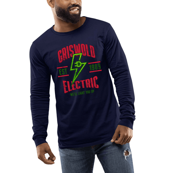 Griswold's Electric Funny Holiday Shirt Mens Long Sleeve T-shirt Christmas Graphic Tee-Navy-small