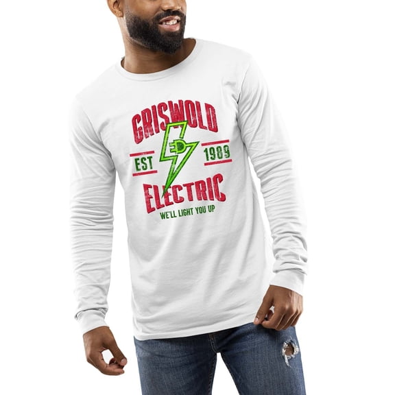 Griswold's Electric Funny Holiday Shirt Mens Long Sleeve T-shirt Christmas Graphic Tee-White-xl