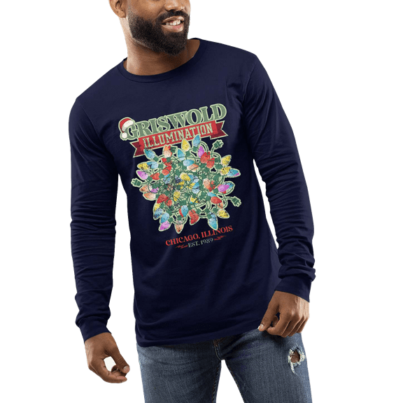 Griswold's Illumination Christmas Lights Funny Holiday Shirt Mens Long Sleeve T-shirt Christmas Graphic Tee-Navy-large