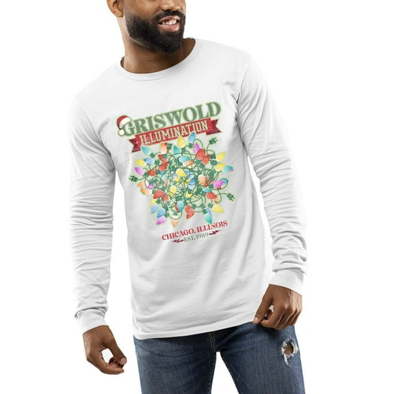 Griswold's Illumination Christmas Lights Funny Holiday Shirt Mens Long Sleeve T-shirt Christmas Graphic Tee-White-medium