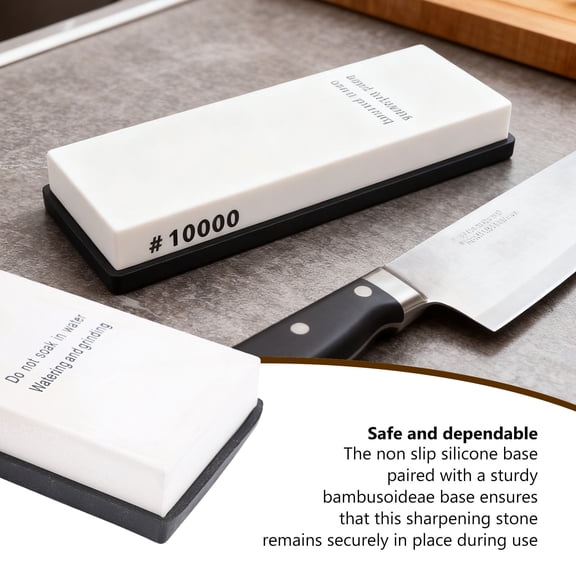 Grit 10000 Sharpening Stone White Corundum Fine Polishing Whetstone with Angle Guide Anti Slip Base for Kitchen