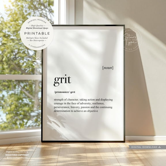 Grit Definition Dictionary Quote Poster, Unframed Size 16x24