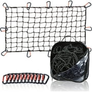 Grit Performance 4 x 6 Super Duty Bungee Cargo Net for Truck Bed Stretches to 8 x 12 with 12 Clip Carabiners, Black