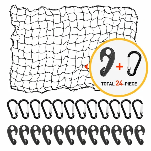 Grit Performance Bungee Cargo Net Super Duty with 24 Hooks Adjustable Secure 3x4 ft Expands to 6x8 ft