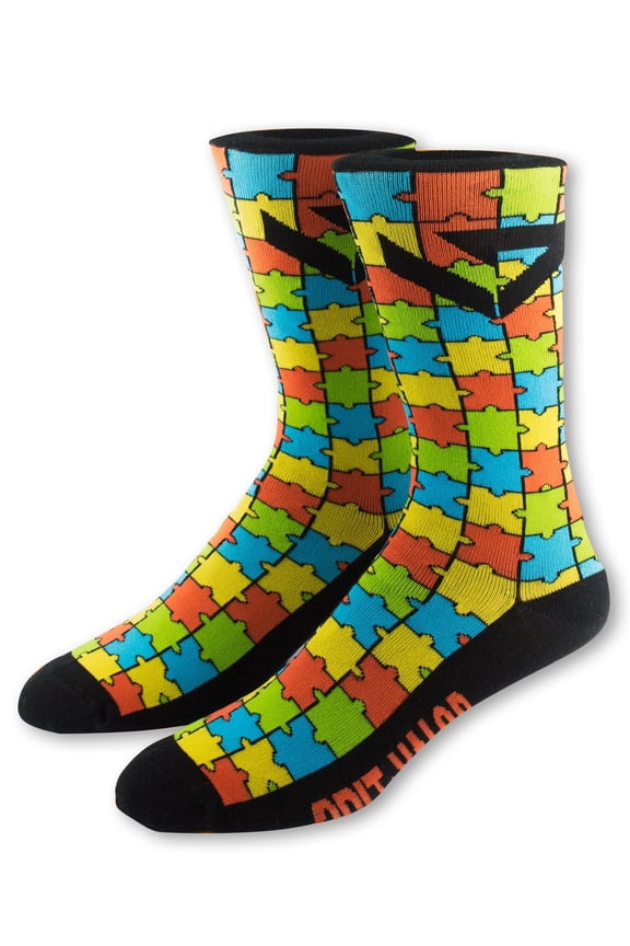 Autism Awareness Crew Socks, Unisex, Multicolor Puzzle Pattern, Size 7-13