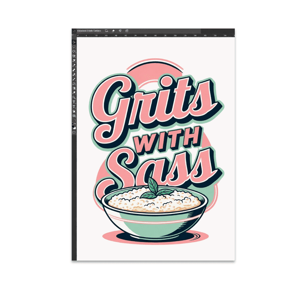 Grits with Sass Retro Diner Scene - Kitchen Humor Enthusiast - 13x19 Poster Print