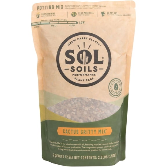 Gritty Cactus Soil Potting Mix - Fast Draining and Peat Moss Free with Coconut Husk Chips, Granite, Calcined Clay & Pumice for Indoor and Outdoor Plants - 2 Quarts