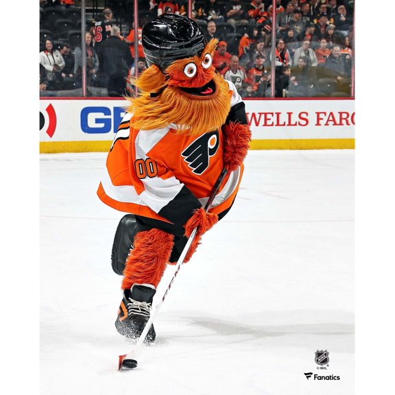 Gritty Philadelphia Flyers Unsigned Orange Jersey Skating Photograph