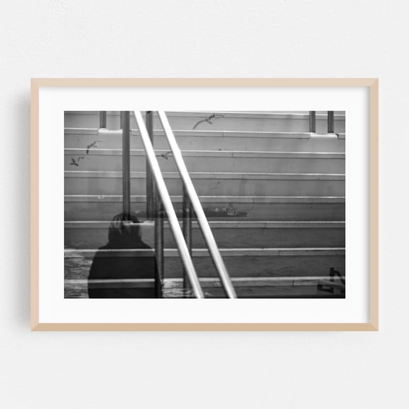 Gritty Reflection of the Manhattan Skyline - Manhattan New York Photography Abstract Black and White Silhouette Surrealism Architecture Moody Oak Framed Wall Art Print 5 x 7 inches