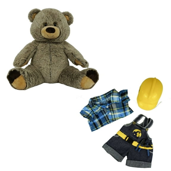 Griz the Grizzly Bear 16 Inch Eco-Friendly with Construction Worker Outfit and Hardhat Soft and Cuddly Stuffed Animal for Kids 3 and Up