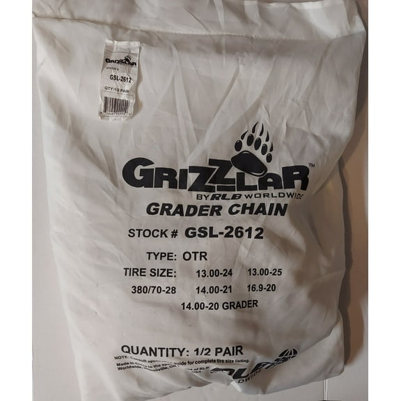 Grizzlar GSL-2612 Grader Tire Chains 13.00-24, 13.00-25, 14.00-20 GRADER, 14.00-21, 15.5-25, 380/70-28