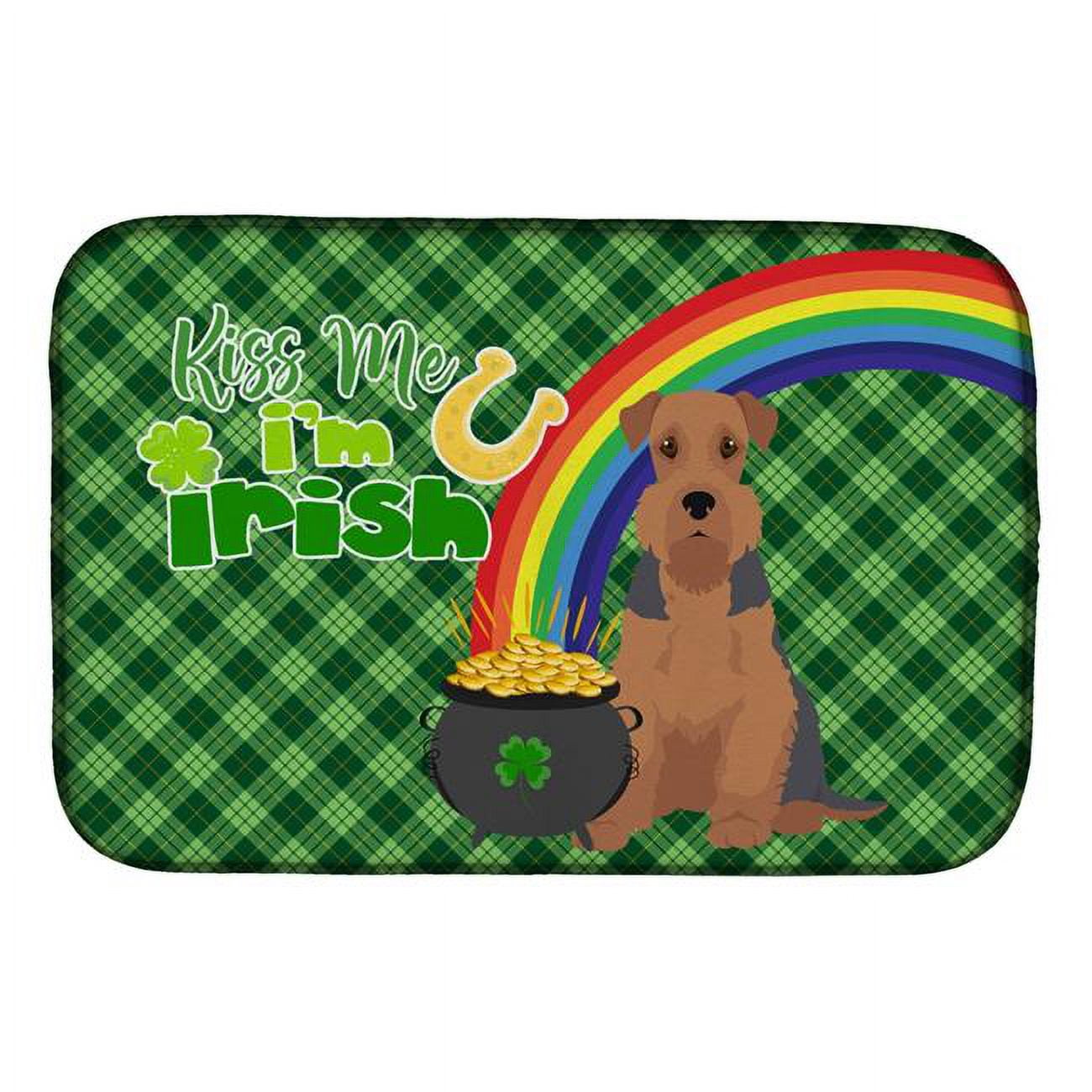 Grizzle and Tan Airedale Terrier St. Patricks Day Dish Drying Mat