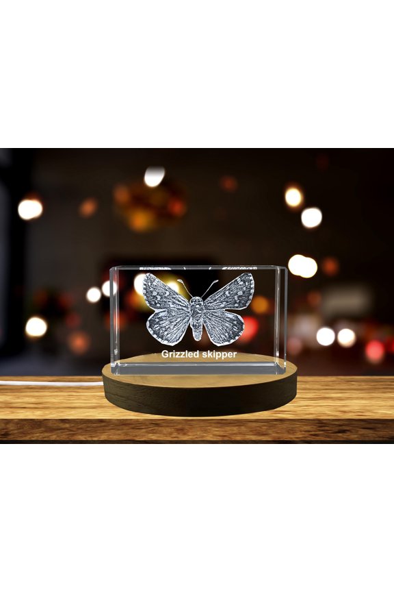 Grizzled Skipper Butterfly Carved in Living 3D on Crystal | Exquisite Insect gift