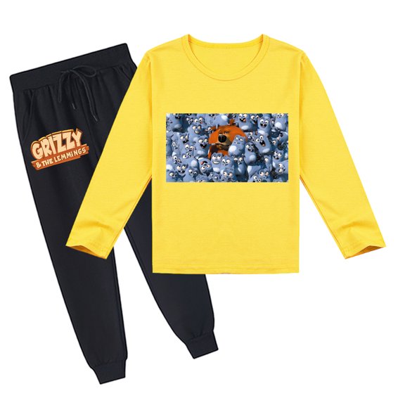 Grizzly And The Lemmings Kids' Comfy Long Sleeve T-shirt & Pants Set, Breathable for Spring Autumn, Unisex with Prints