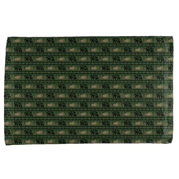 Grizzly Bear Adirondack Pattern Green All Over Hand Towel