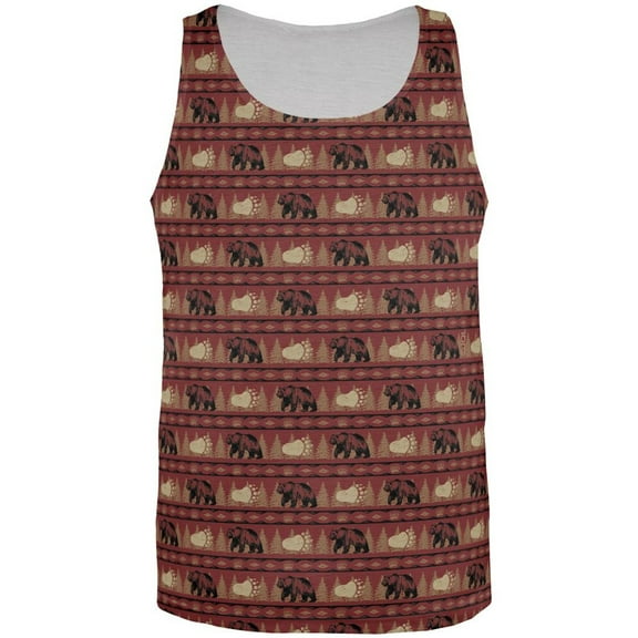Grizzly Bear Adirondack Pattern Red All Over Mens Tank Top Multi LG