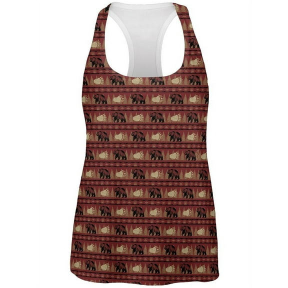 Grizzly Bear Adirondack Pattern Red All Over Womens Work Out Tank Top Multi 2XL