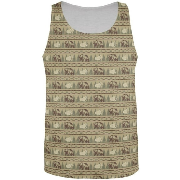 Grizzly Bear Adirondack Pattern Tan All Over Mens Tank Top Multi MD