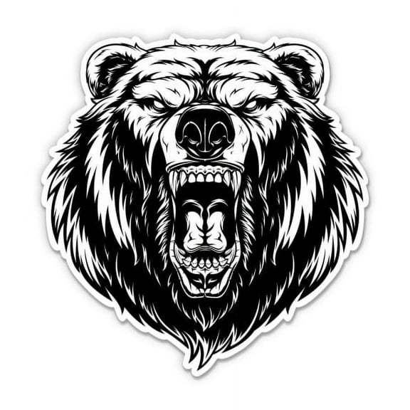 Grizzly Bear Angry - 3" Vinyl Sticker - For Car Laptop I-Pad Phone Helmet Hard Hat - Waterproof Decal