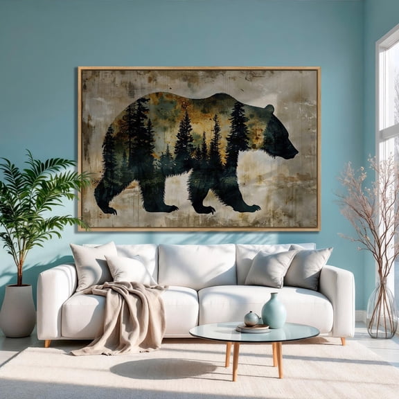 Grizzly Bear Art, Pine Forest Silhouette Double Exposure Poster UNFRAMED Poster, Wall Art for Decor, Present, 12x18