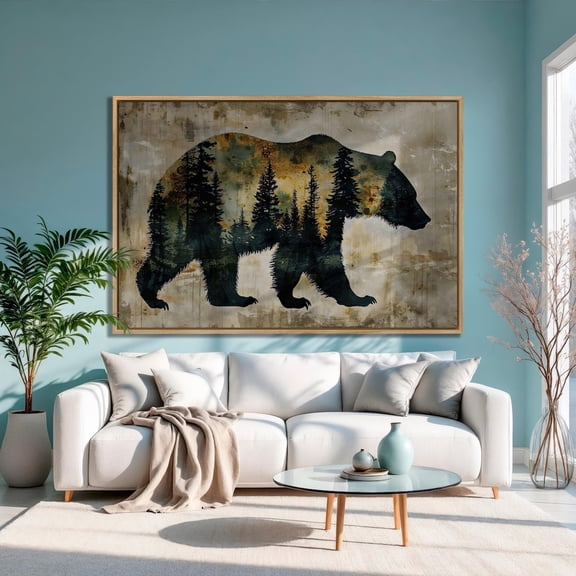Grizzly Bear Art Pine Forest Silhouette Double Exposure Style Two, Unframed Paper Print