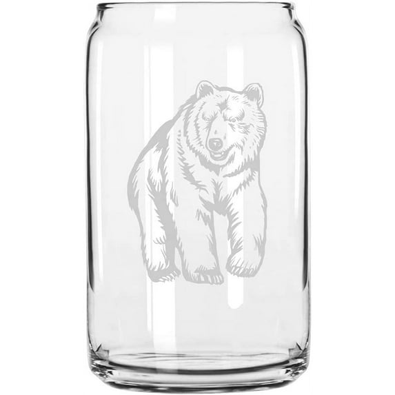 Grizzly Bear Body Zoo Animal Themed Etched 16oz Libbey Can Glass