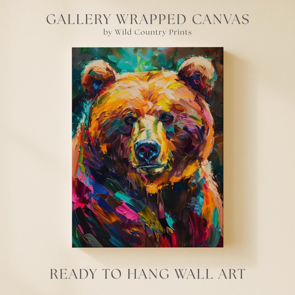 Grizzly Bear Colorful Mountain House Decor Cabin Wall Art Bear Vertical Grizzly Scene Unframed Paper Print