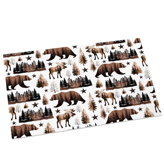 Grizzly Bear Door Mat 16x24 Inch Country Rustic Forest Brown Animals Pine Trees Star Entryway Rug with Non-Slip Rubber, Front Door Mat Indoor Floor Mats for Living Room Bathroom Bedroom Home Office