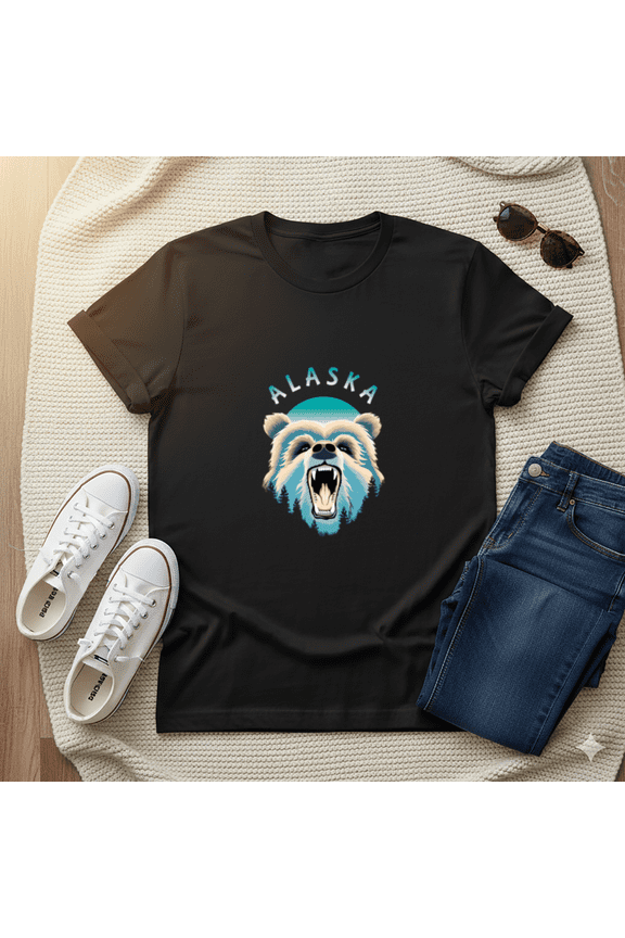 Grizzly Bear Face Alaska Wildlife Nature Adventure Graphic Unisex T-Shirt, up to size 5XL