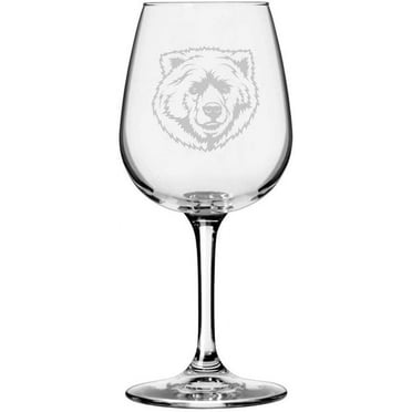 Grizzly Bear Face Zoo Animal Themed Etched All Purpose 12.75oz Libbey Wine Glass