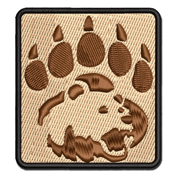 Grizzly Bear Head in Claw Paw Applique Multi-Color Embroidered Iron-On Patch - 2.5 Inch Small