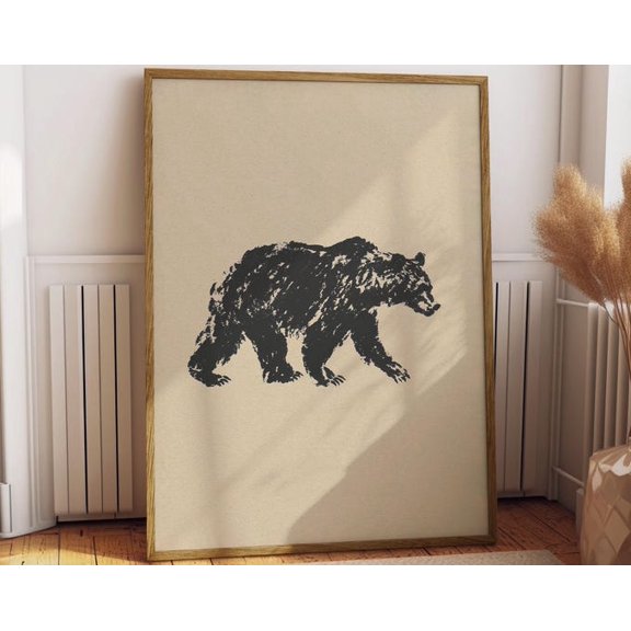 Grizzly Bear Ink Drawing Wall Art Print, Unframed Paper Poster 24x36in