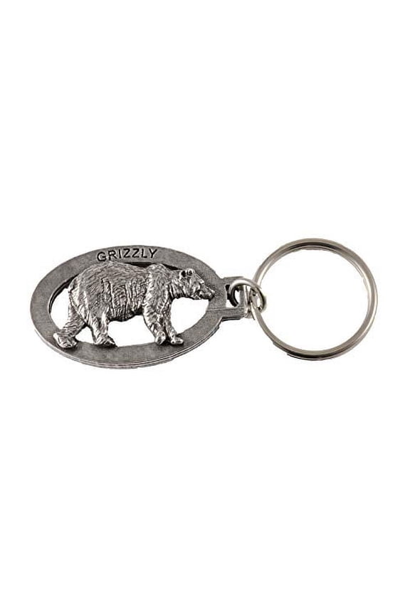 Grizzly Bear Keychain, Key Fob, Key Ring, Pewter Key Chain,M035KC Handmade in the USA,