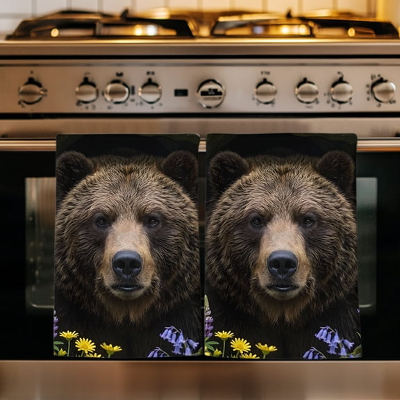 Grizzly Bear Kitchen Towels Set of 1, Farm Animal Cave Opening Wilderness Rustic Absorbent Dish Towels for Kitchen, Microfiber Hand Towel, Quick Drying Tea Towel for Cleaning Decorative Dishcloths