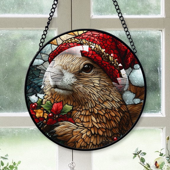 Grizzly Bear Ornament Christmas 2025, Grizzly Bear Stained Glass Hanging Window  Handcrafted Glass Sun Catcher for Door and Garden Decor
