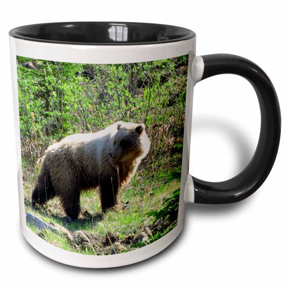 3drose, Grizzly Bear Out for a Walk in Sunny Yukon Territory, 11oz Two-tone Black Mug