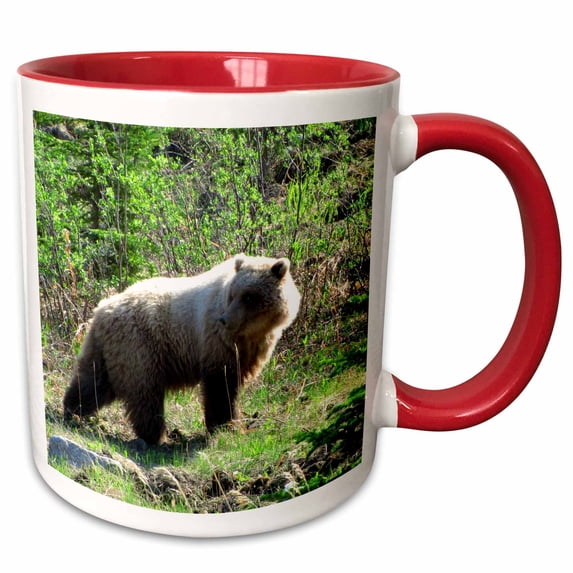 3drose, Grizzly Bear Out for a Walk in Sunny Yukon Territory, 15oz Two-tone Red Mug
