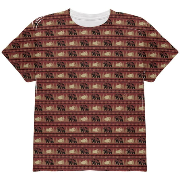 Grizzly Bear Pattern Red All Over Youth T Shirt Multi YSM