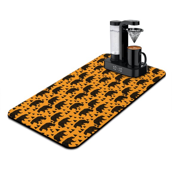 Grizzly Bear Print Coffee Mat Non-Slip Counter Protector for Coffee Machine, Vintage Hunting Bear & Enchanted Forest Scene