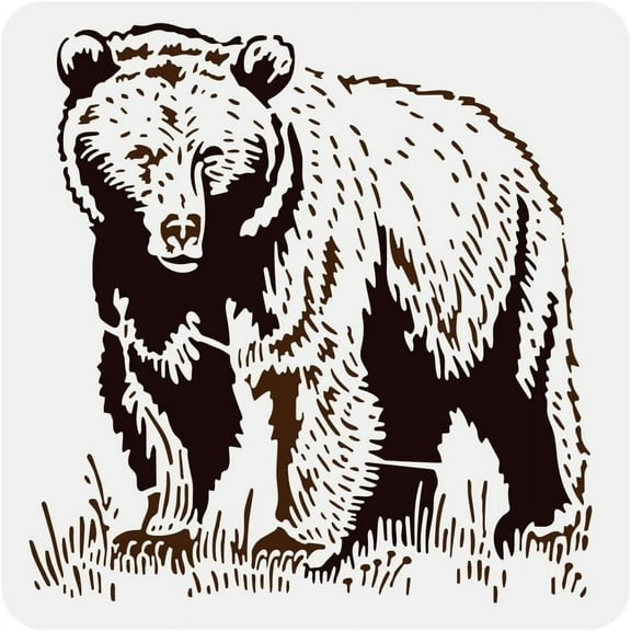 Grizzly Bear Reusable Painting Stencil 11.8x11.8 inch Large Black Bear Animal Theme Template DIY
