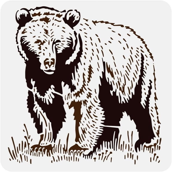 Grizzly Bear Reusable Painting Stencil 11.8x11.8 inch Large Black Bear Animal Theme Template for DIY Home Decor 1 pc