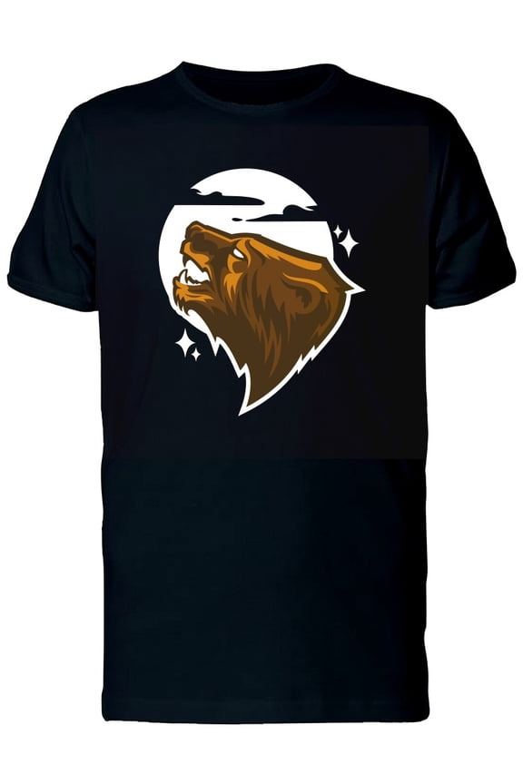 Grizzly Bear Roaring At Moon T-Shirt Men -Image by Shutterstock, Male 4X-Large